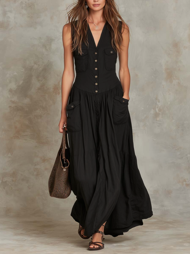 Long Retro Dress with Pockets