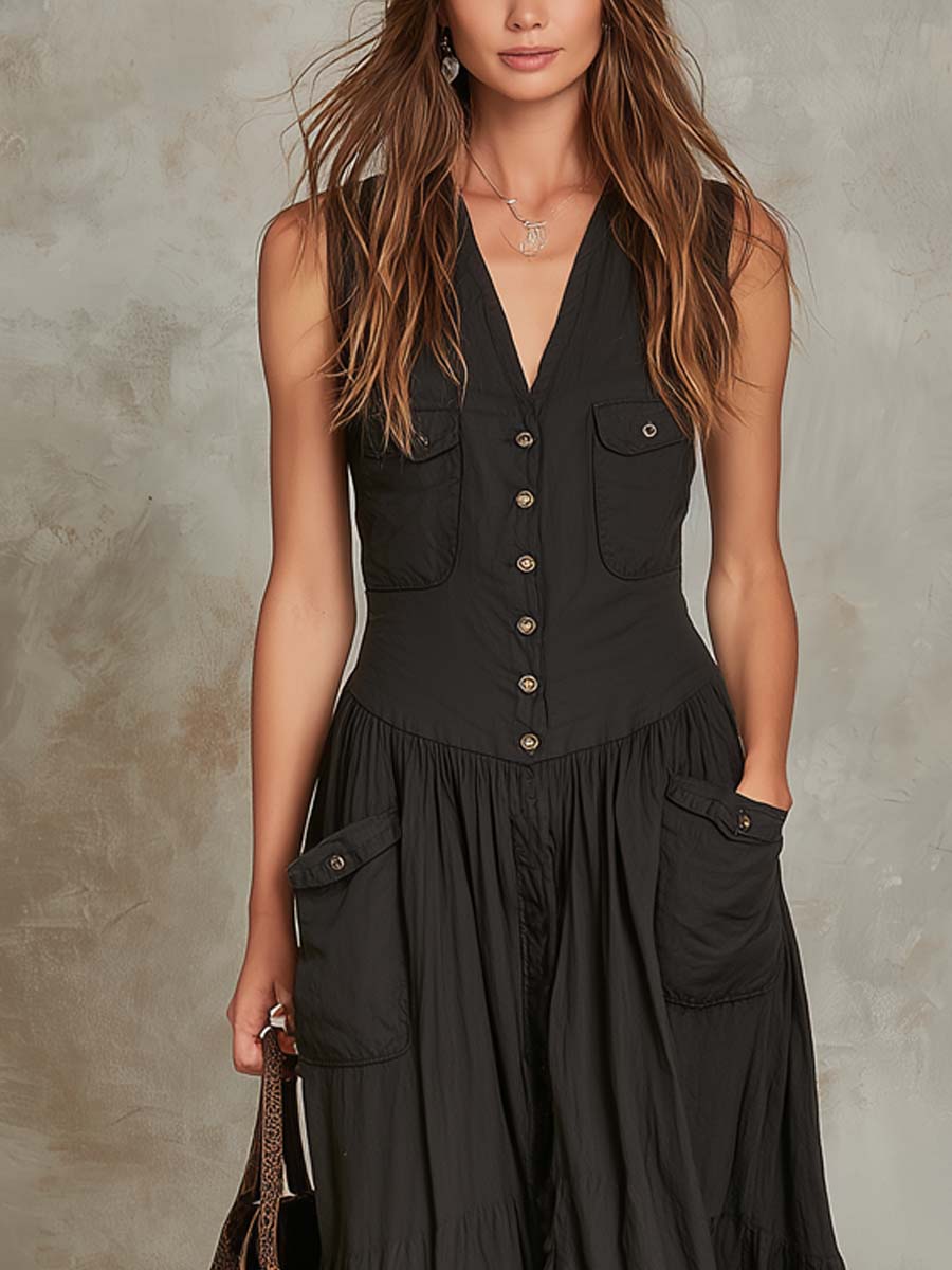Long Retro Dress with Pockets