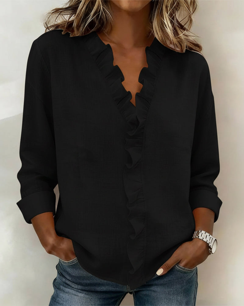 Chloé — Elegant Ruffled Blouse with V-Neck