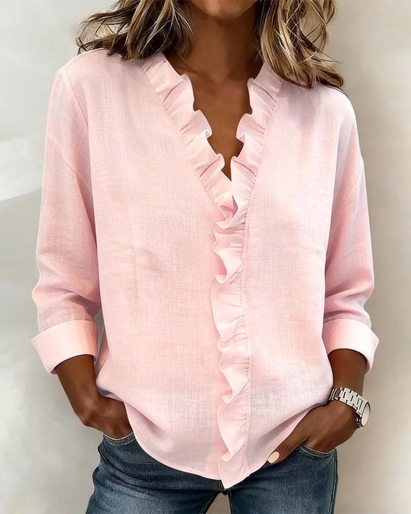 Chloé — Elegant Ruffled Blouse with V-Neck