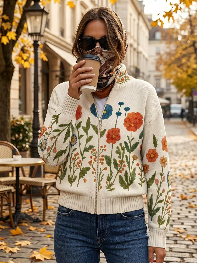 Wrenna™ | Zip-Up Cardigan Wildflower Meadow