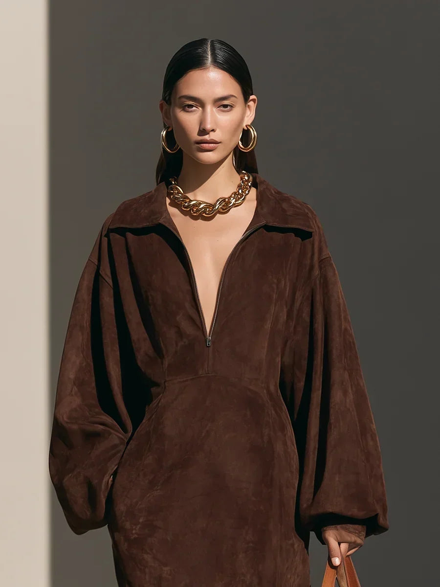 Klara | Elegant Half-Zip Maxi Dress