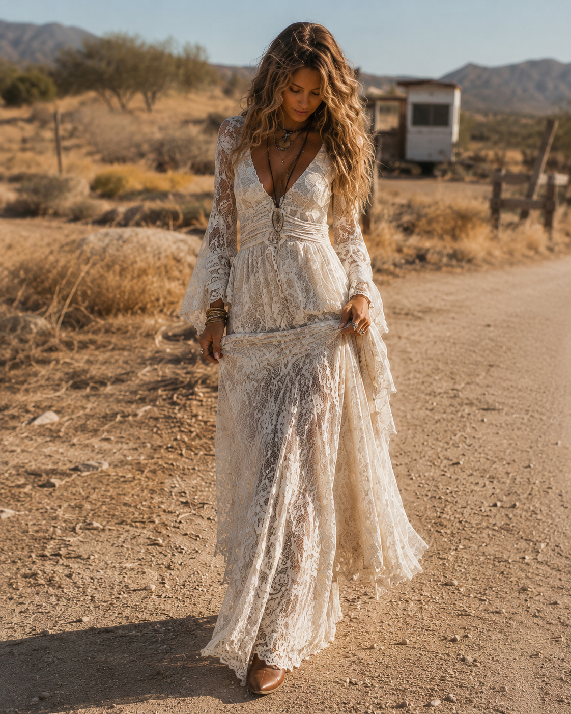 Rosalia | Maxi Dress with V-Neck and Flared Sleeves