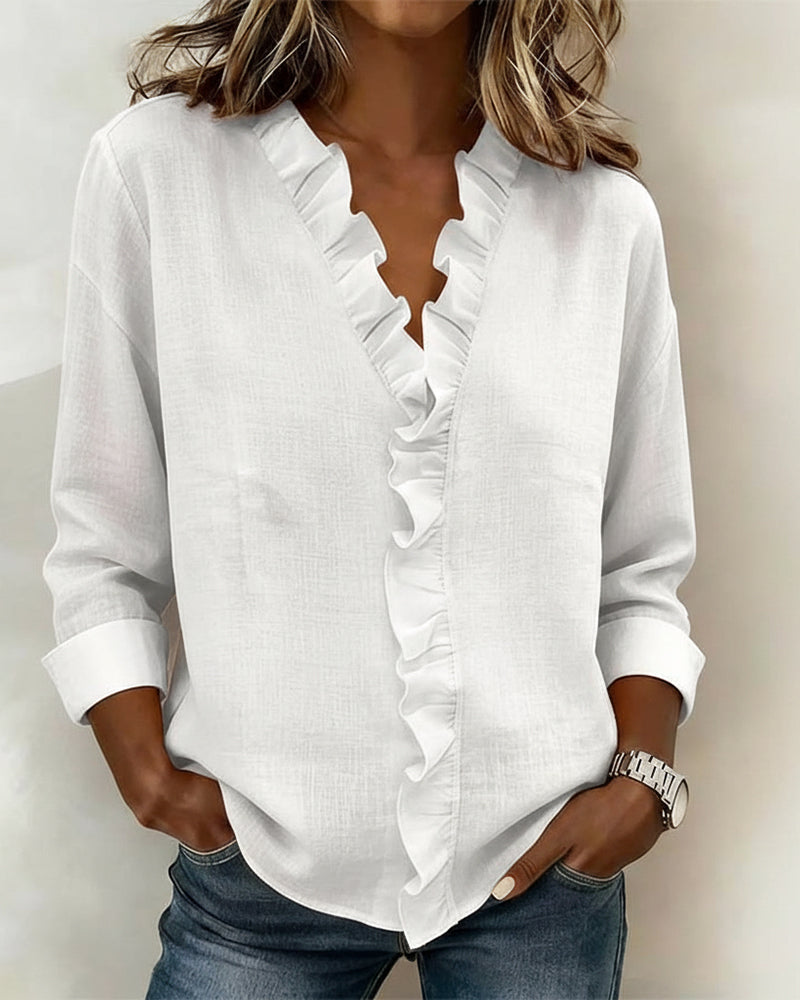 Chloé — Elegant Ruffled Blouse with V-Neck