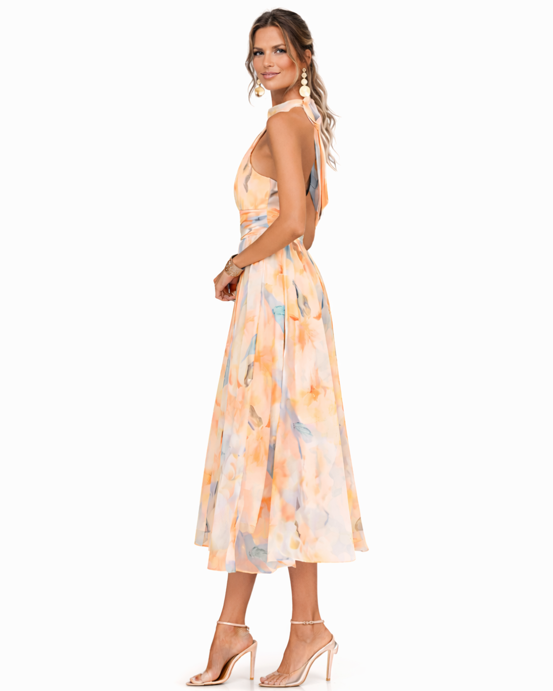 Aurora | Halter Neck Dress with Watercolor Pattern