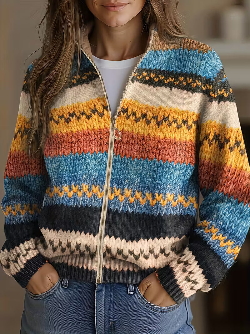 Yseult™ | Multicolored Zigzag Stripe Knit Cardigan