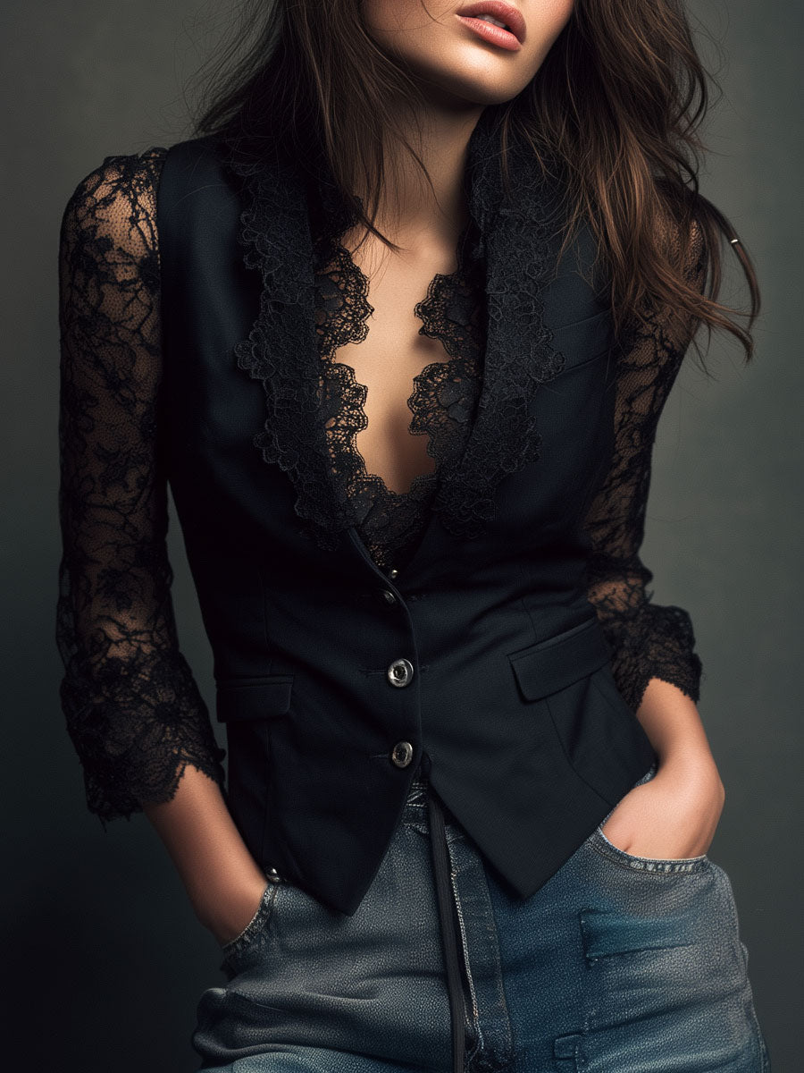 Noémie | Lace Sleeve Tailored Top