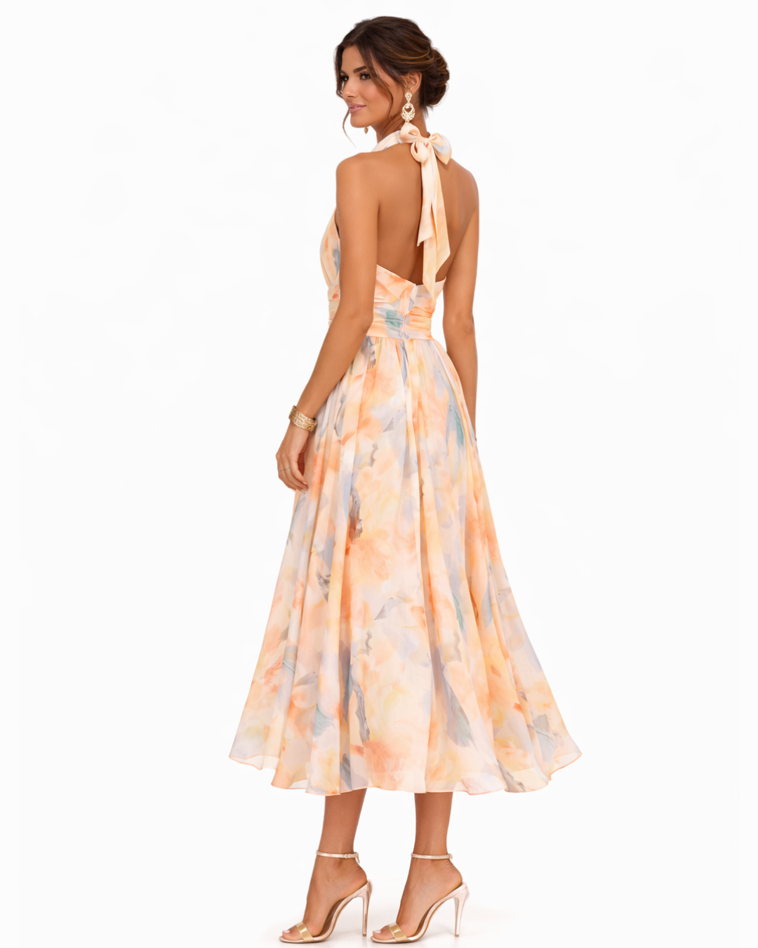 Aurora | Halter Neck Dress with Watercolor Pattern