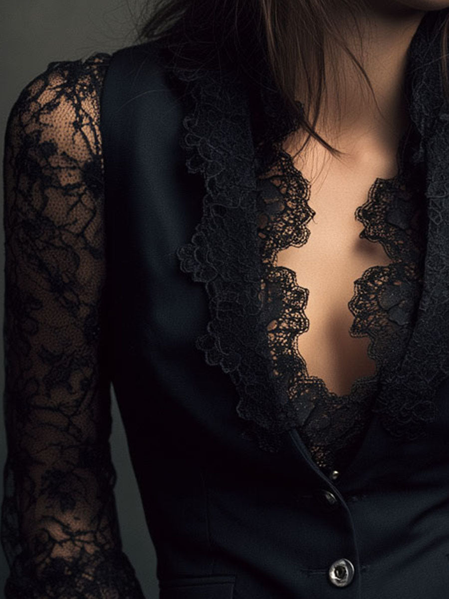 Noémie | Lace Sleeve Tailored Top
