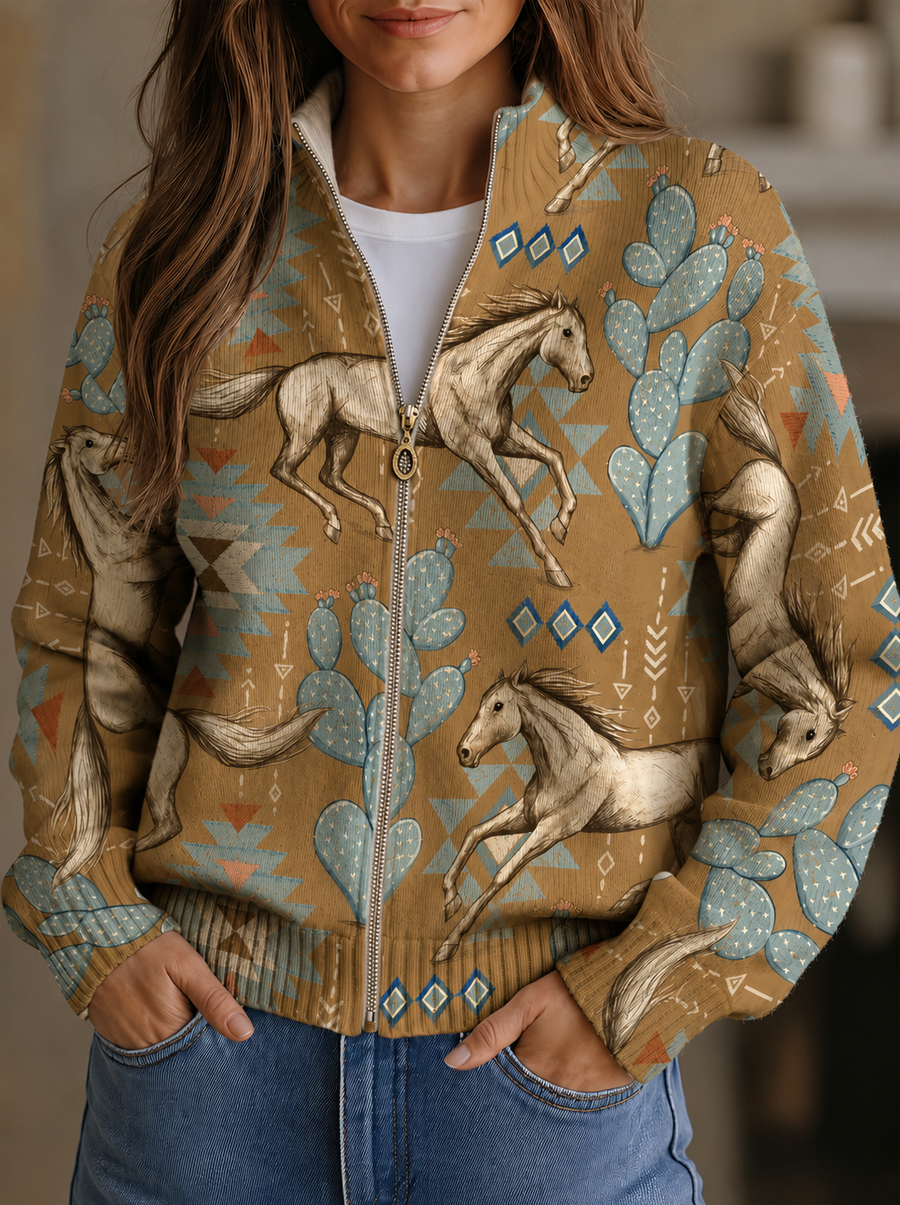 Perpetua™ | Zip-Up Cardigan Desert Horse and Cactus