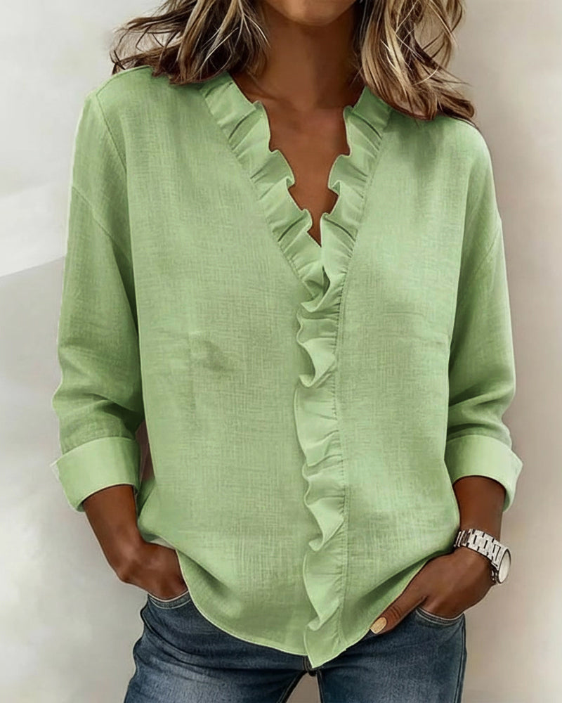 Chloé — Elegant Ruffled Blouse with V-Neck