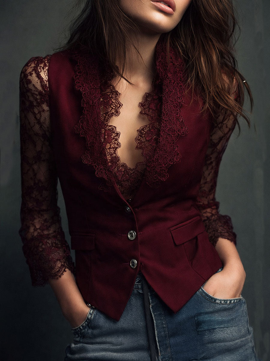 Noémie | Lace Sleeve Tailored Top