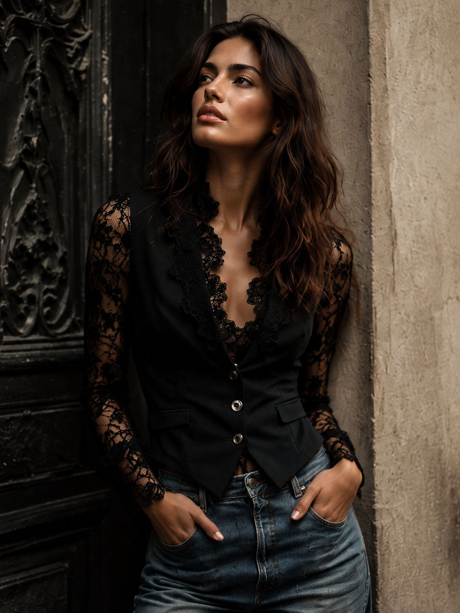 Noémie | Lace Sleeve Tailored Top
