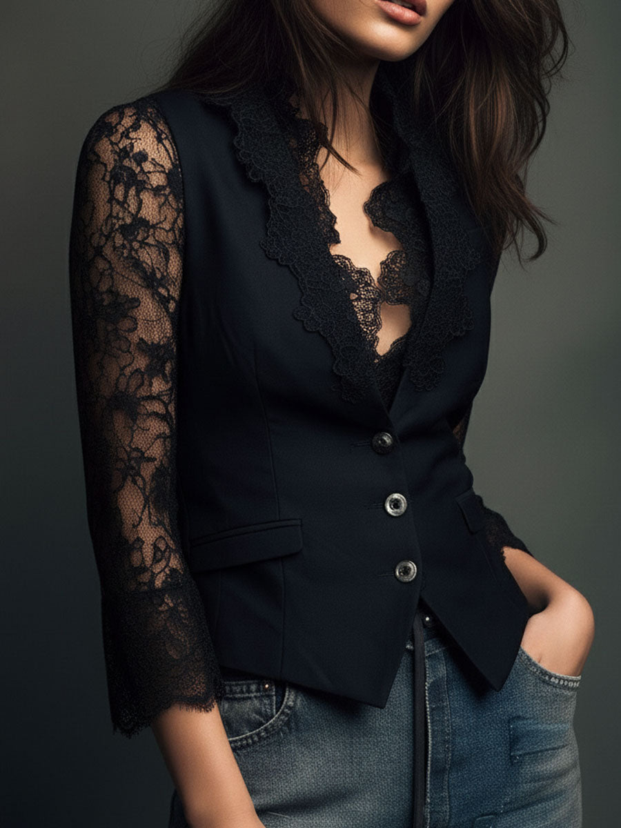 Noémie | Lace Sleeve Tailored Top