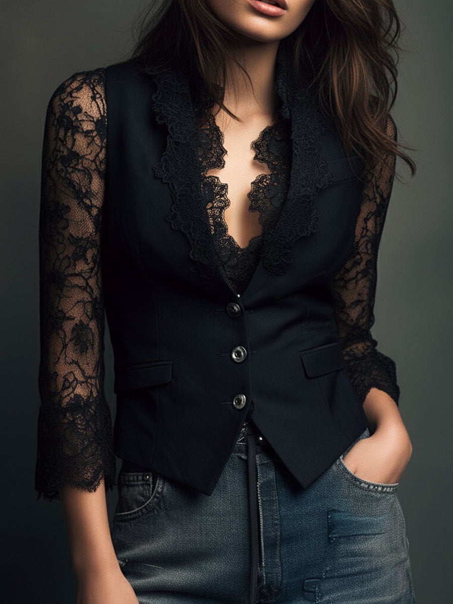 Noémie | Lace Sleeve Tailored Top