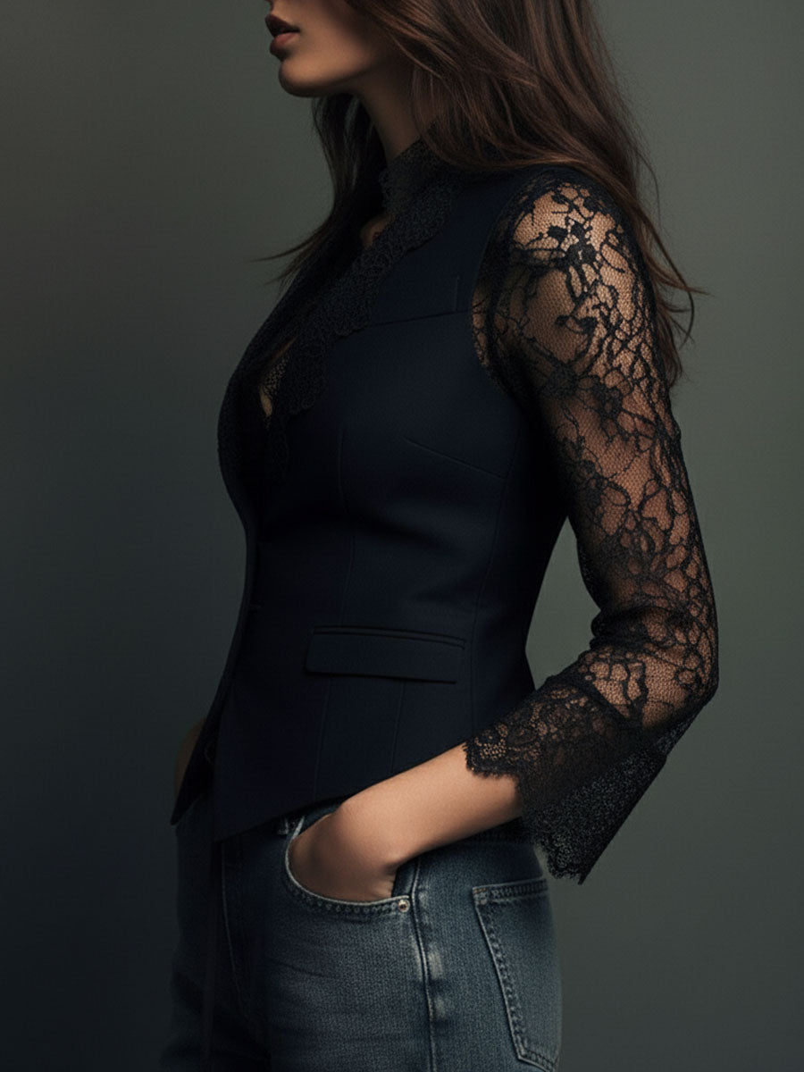 Noémie | Lace Sleeve Tailored Top