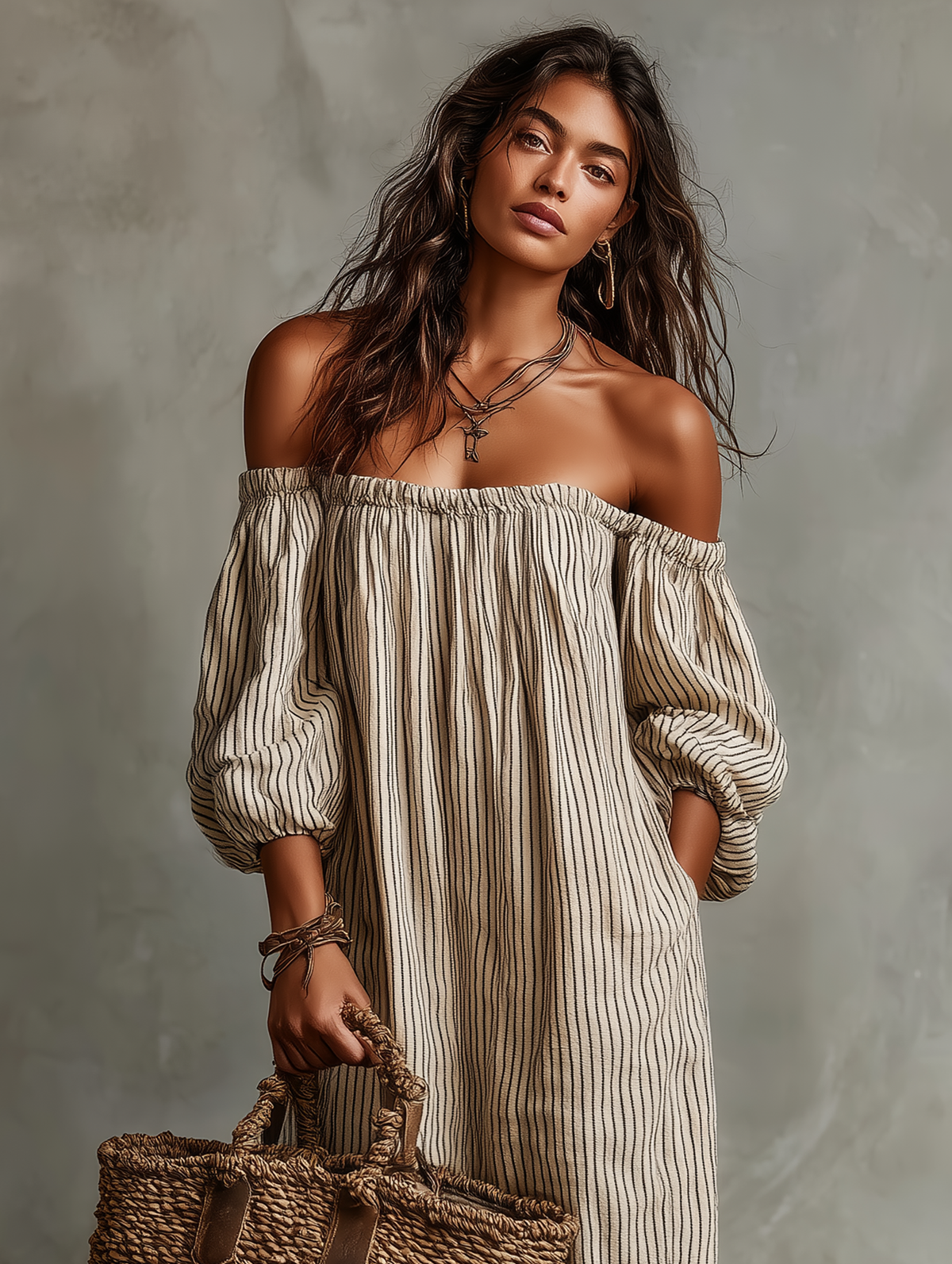 Carmen | Long Dress with Off-the-Shoulder Sleeves