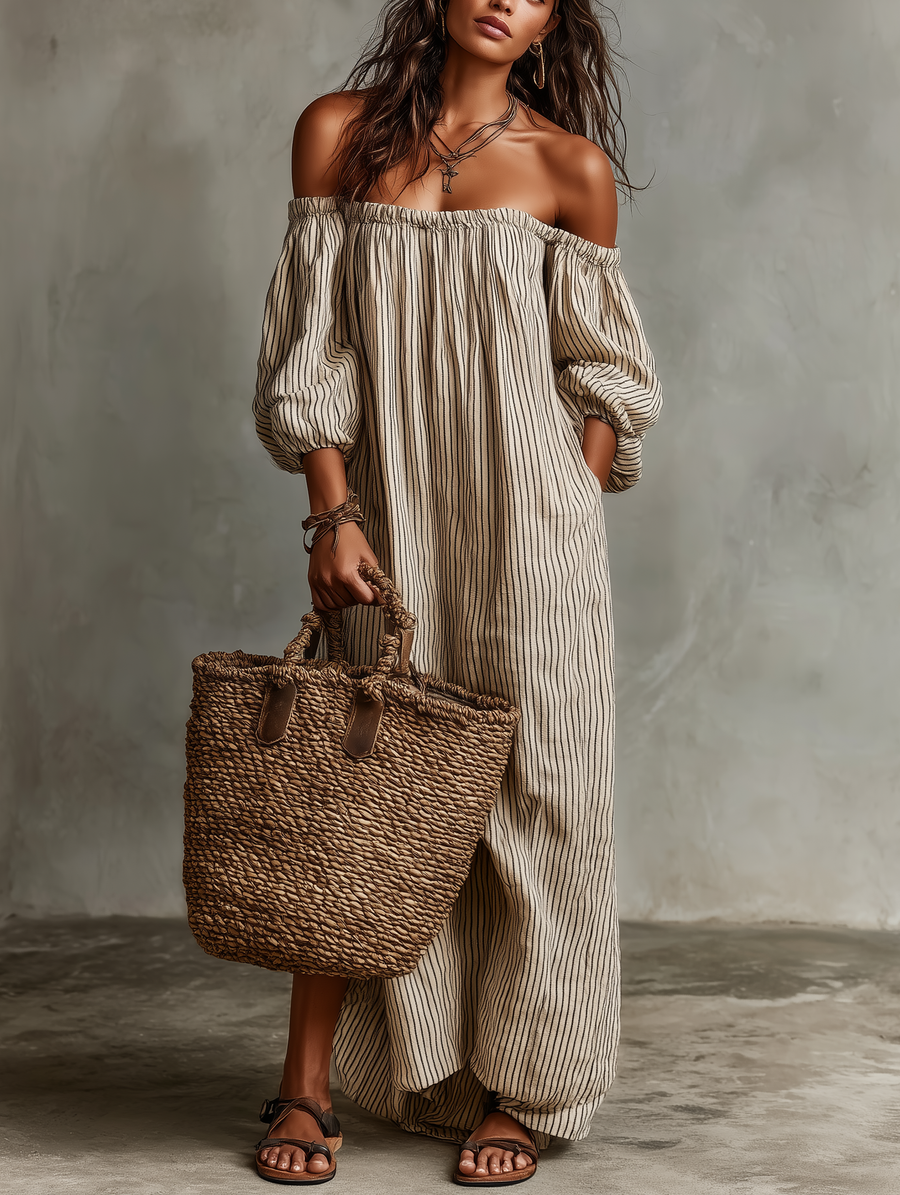 Carmen | Long Dress with Off-the-Shoulder Sleeves