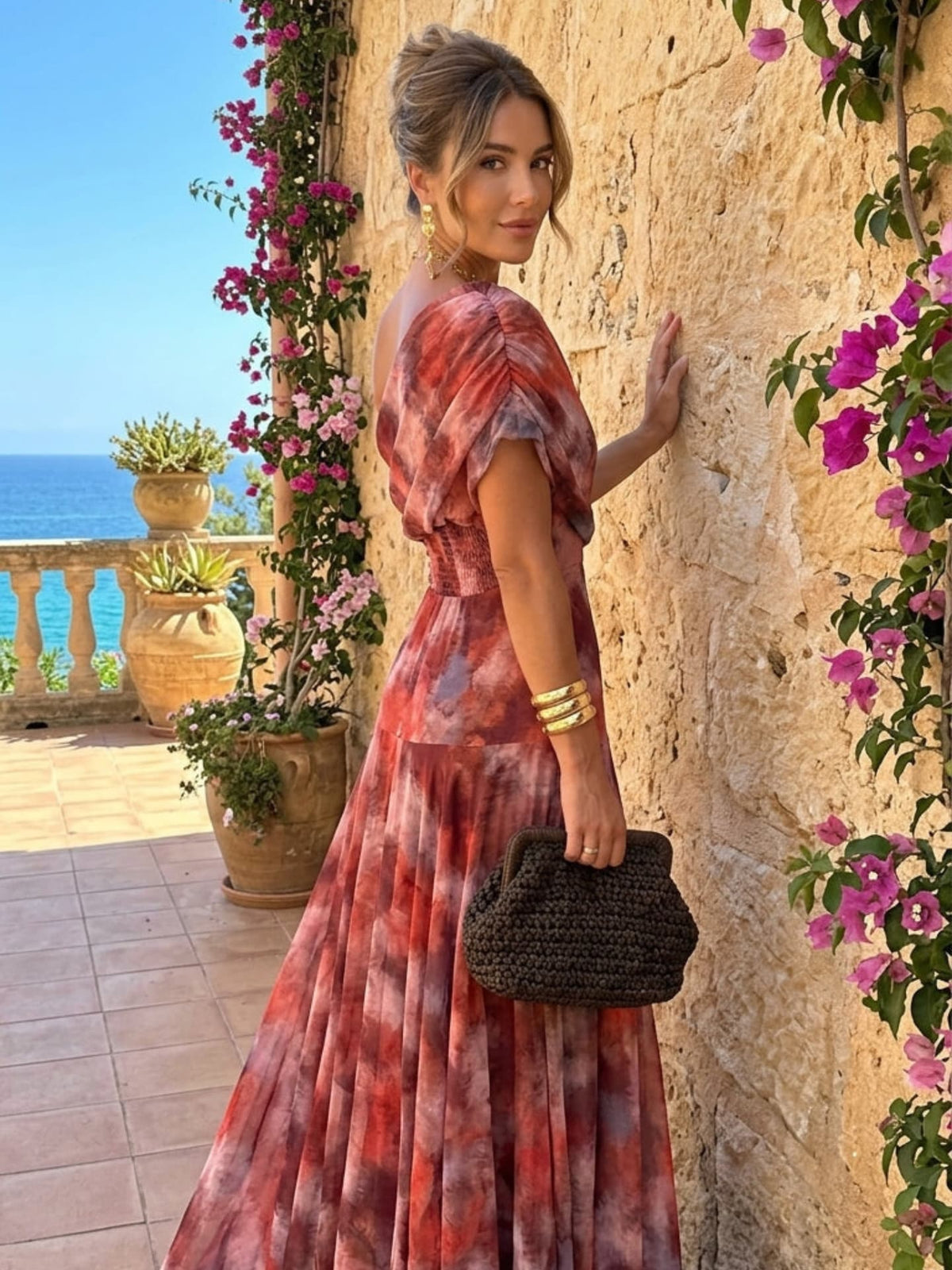 Mira | Long Deep Neckline Dress