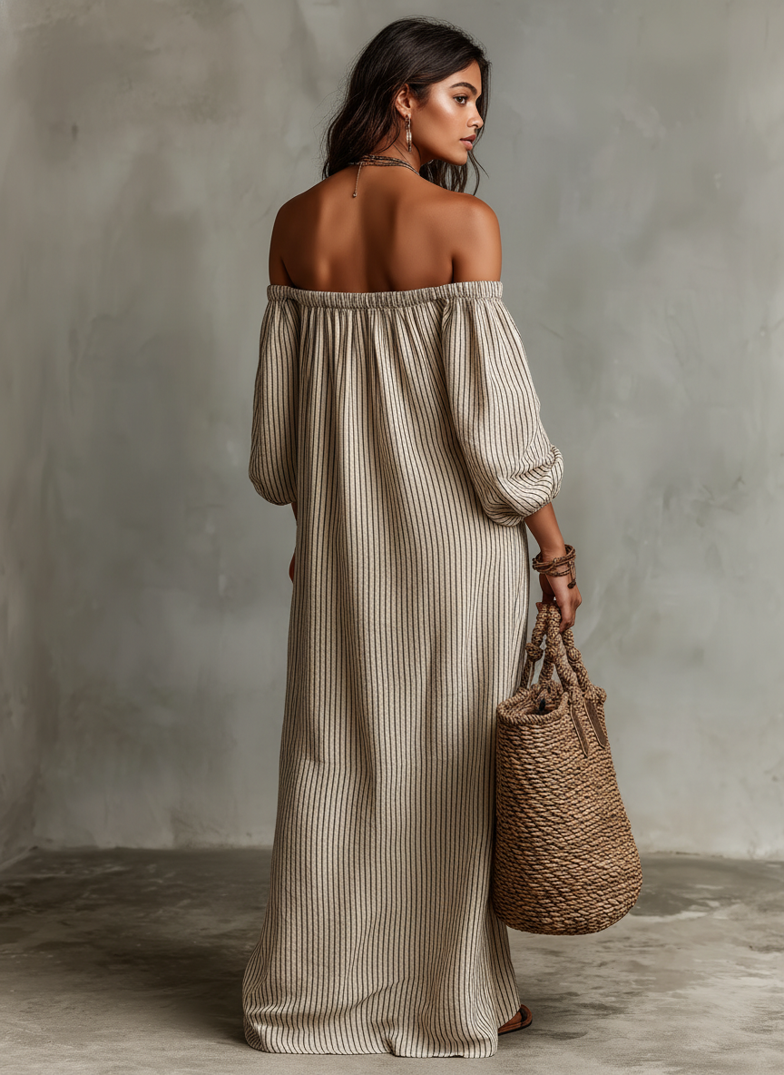 Carmen | Long Dress with Off-the-Shoulder Sleeves