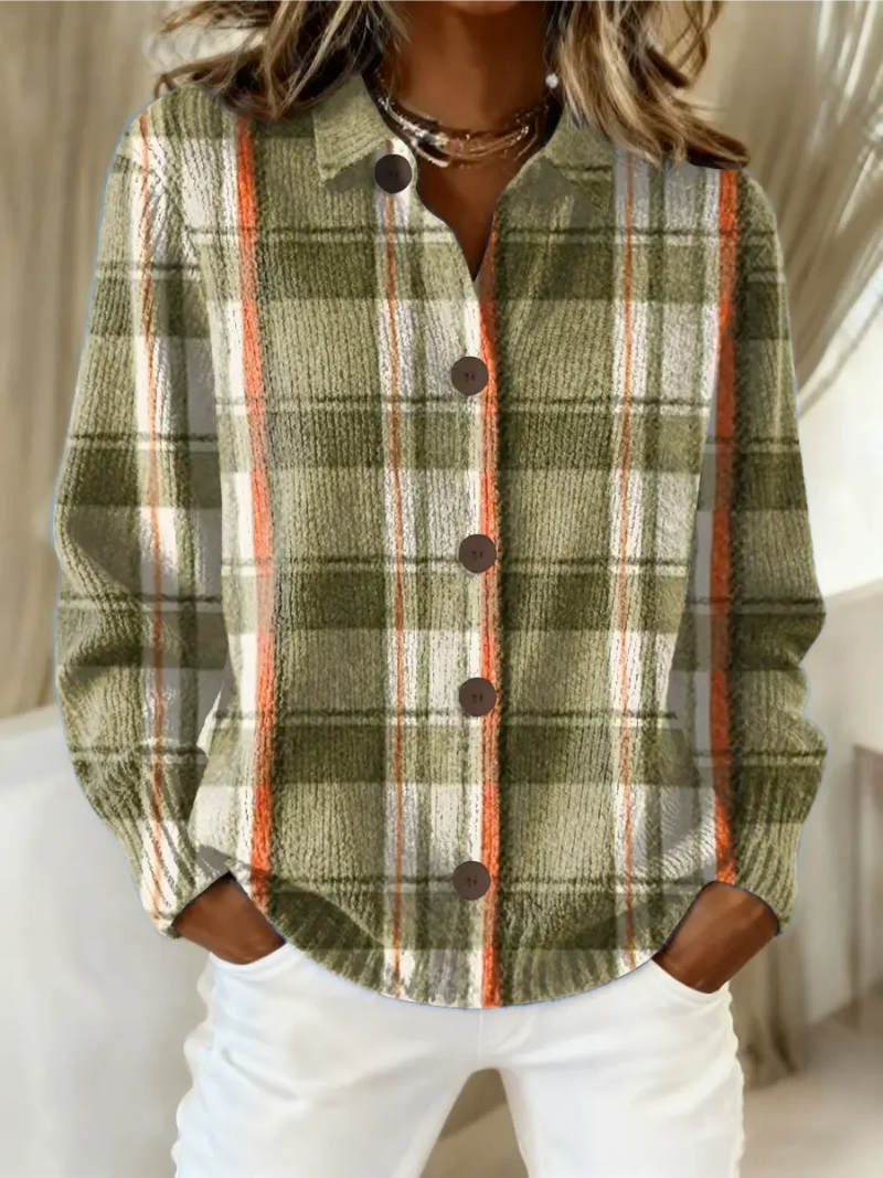 Hazel™ | Olive Check Buttoned Cardigan for Women