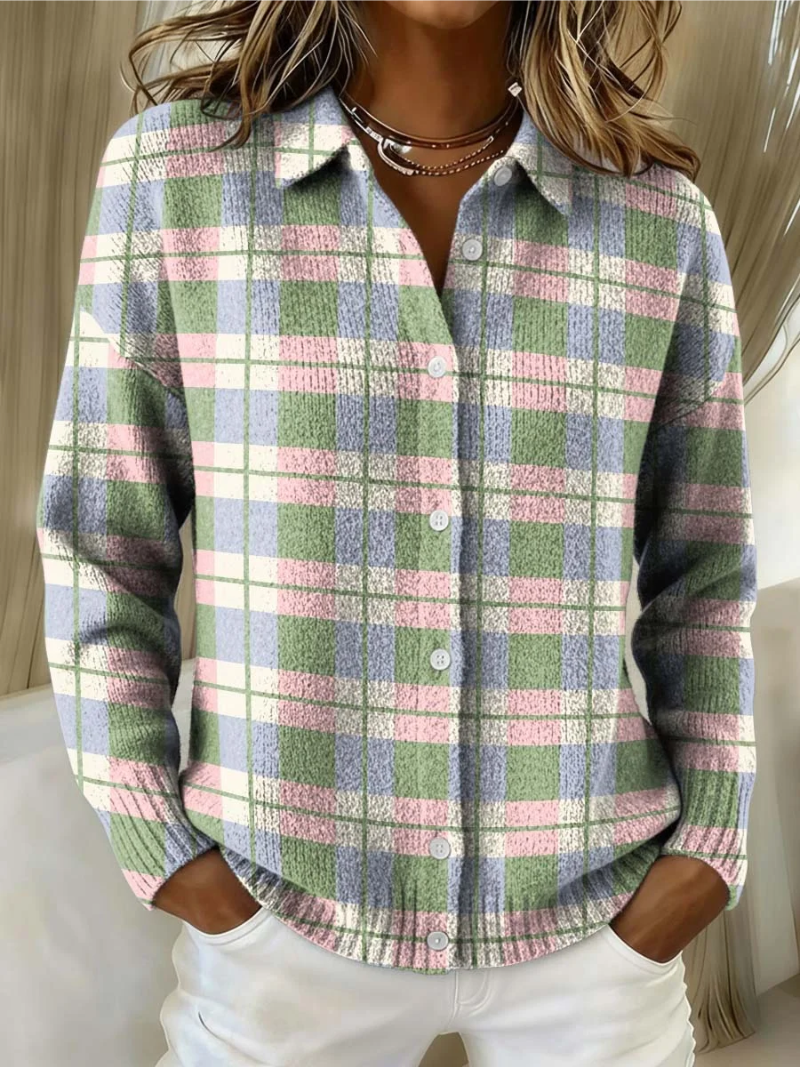 Margot™ | Pastel Check Buttoned Cardigan for Women