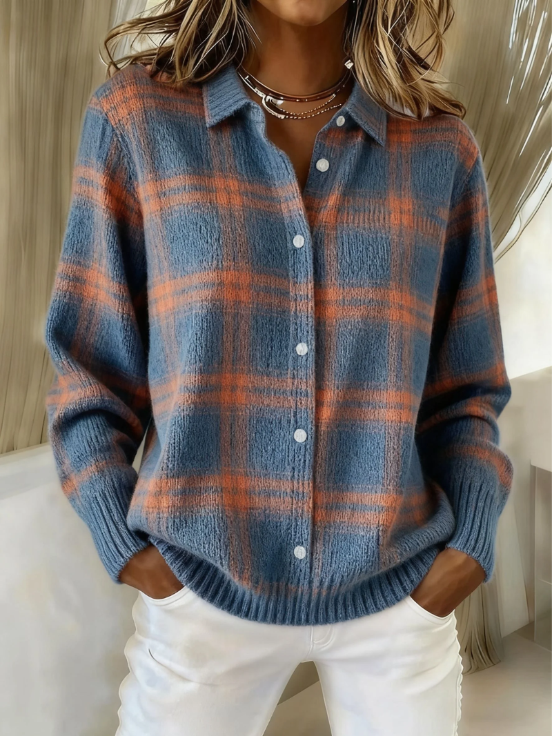 Zafira™ | Blue Checkered Cardigan for Women