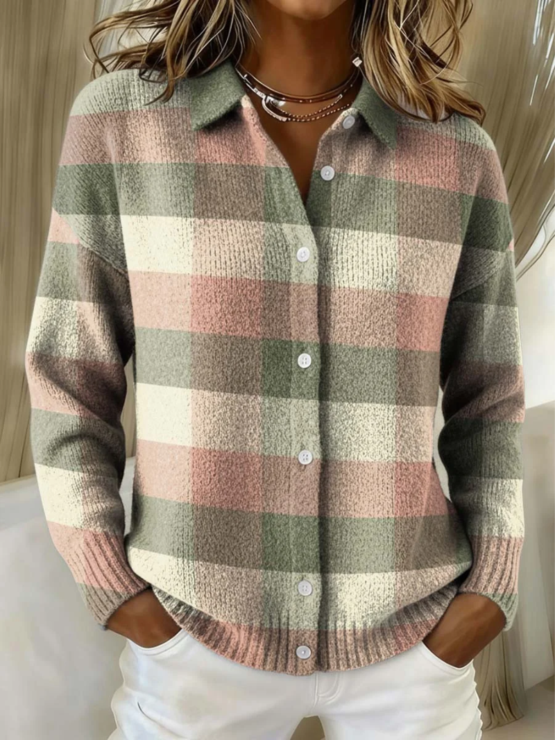 Grace™ | Pastel Plaid Knit Cardigan for Women