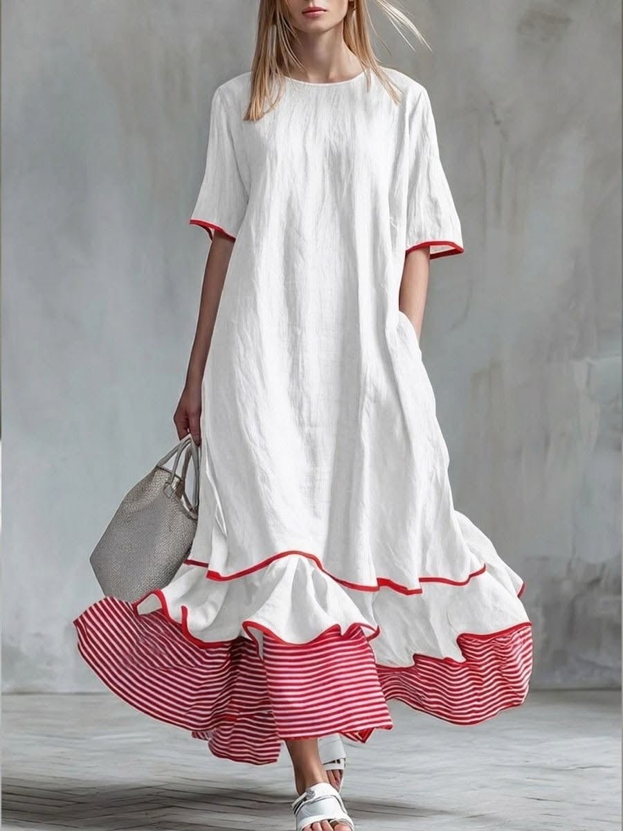 Agata | Long Striped Dress with Ruffles