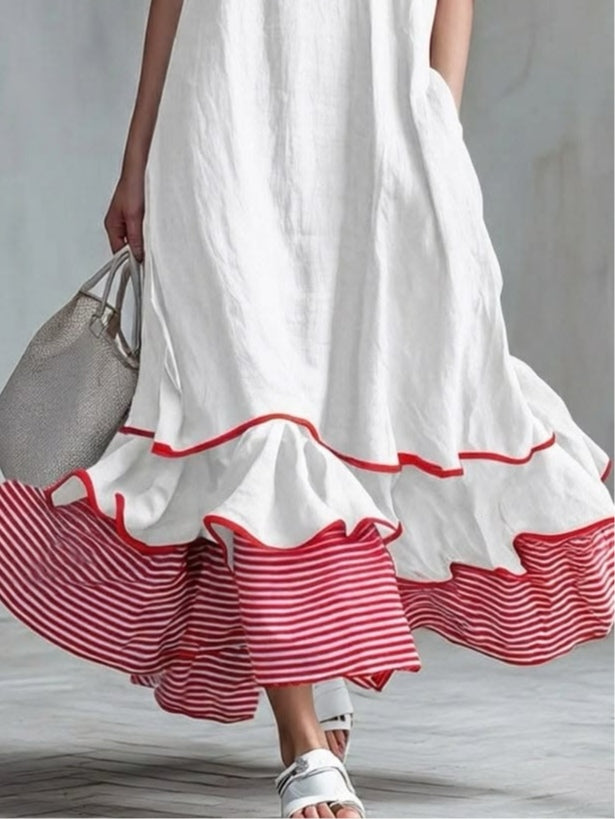 Agata | Long Striped Dress with Ruffles