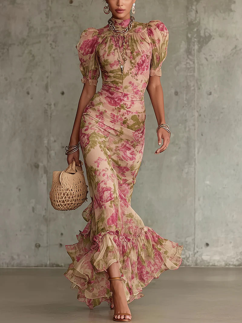 Rosalie | Vintage Rose Print Maxi Dress