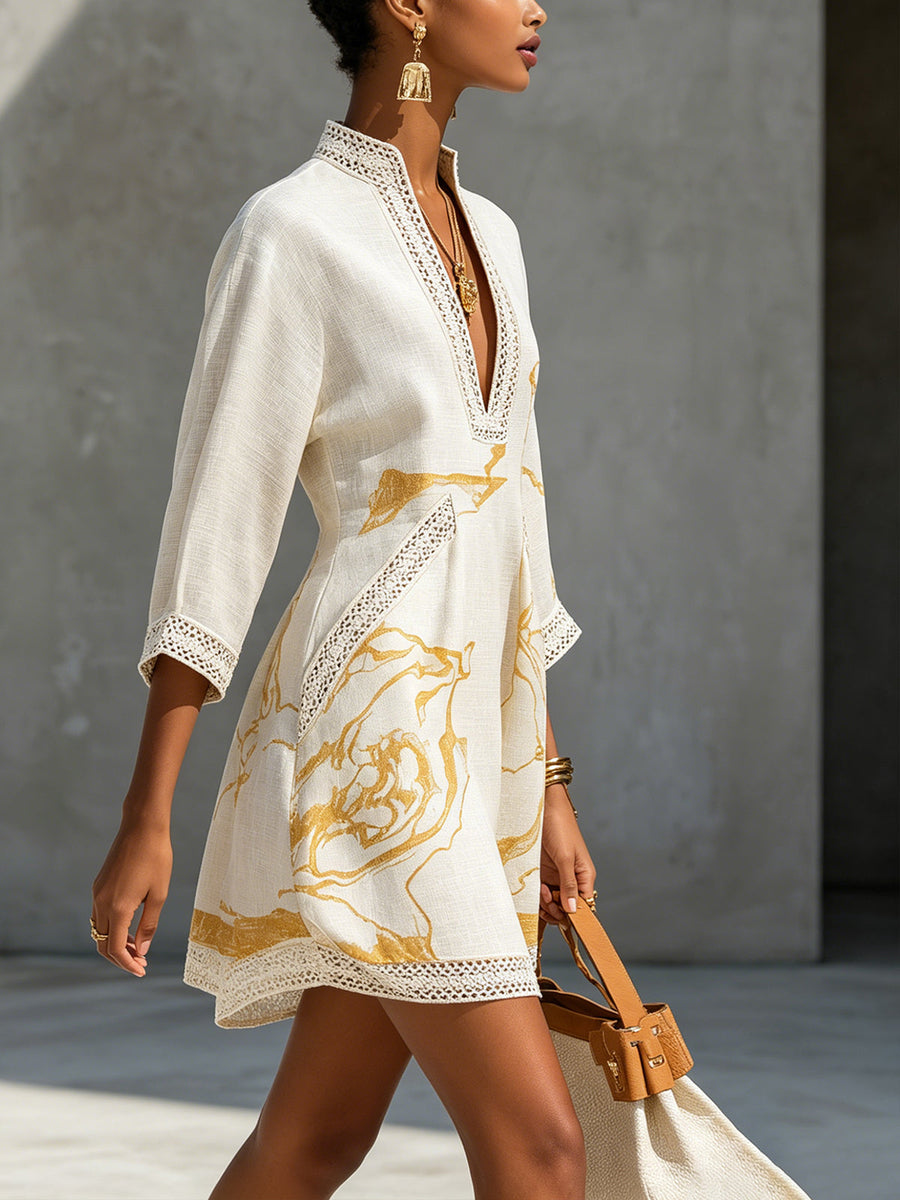 Aliénor | Mini Dress with V-Neck and Crocheted Lace