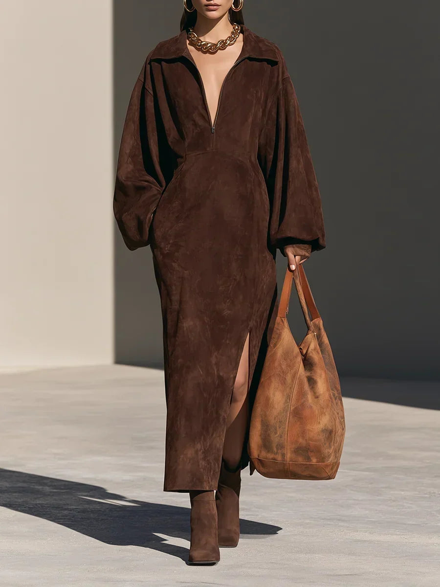 Klara | Elegant Half-Zip Maxi Dress