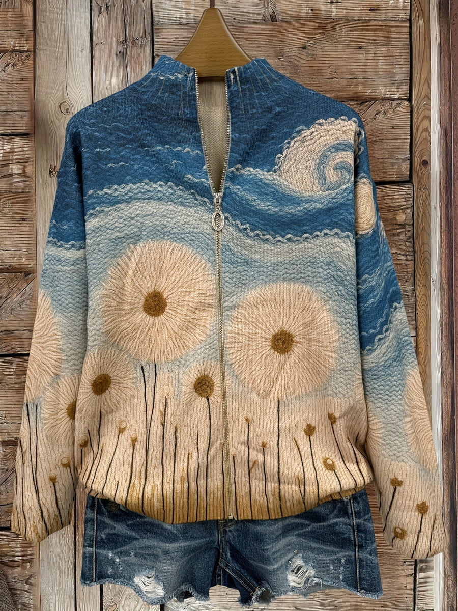Yolanda™ | Quilted Zip-Up Cardigan Dandelion Field