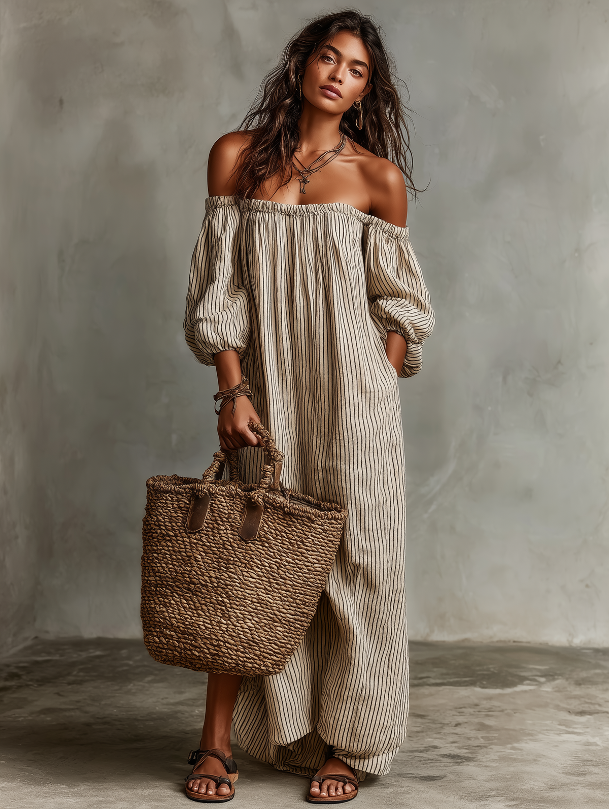 Carmen | Long Dress with Off-the-Shoulder Sleeves