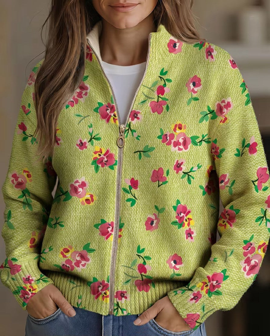Constance™ | Floral Pink and Lime Zip-Up Cardigan