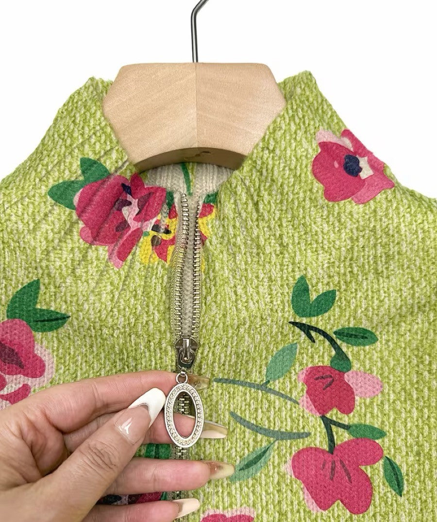 Constance™ | Floral Pink and Lime Zip-Up Cardigan