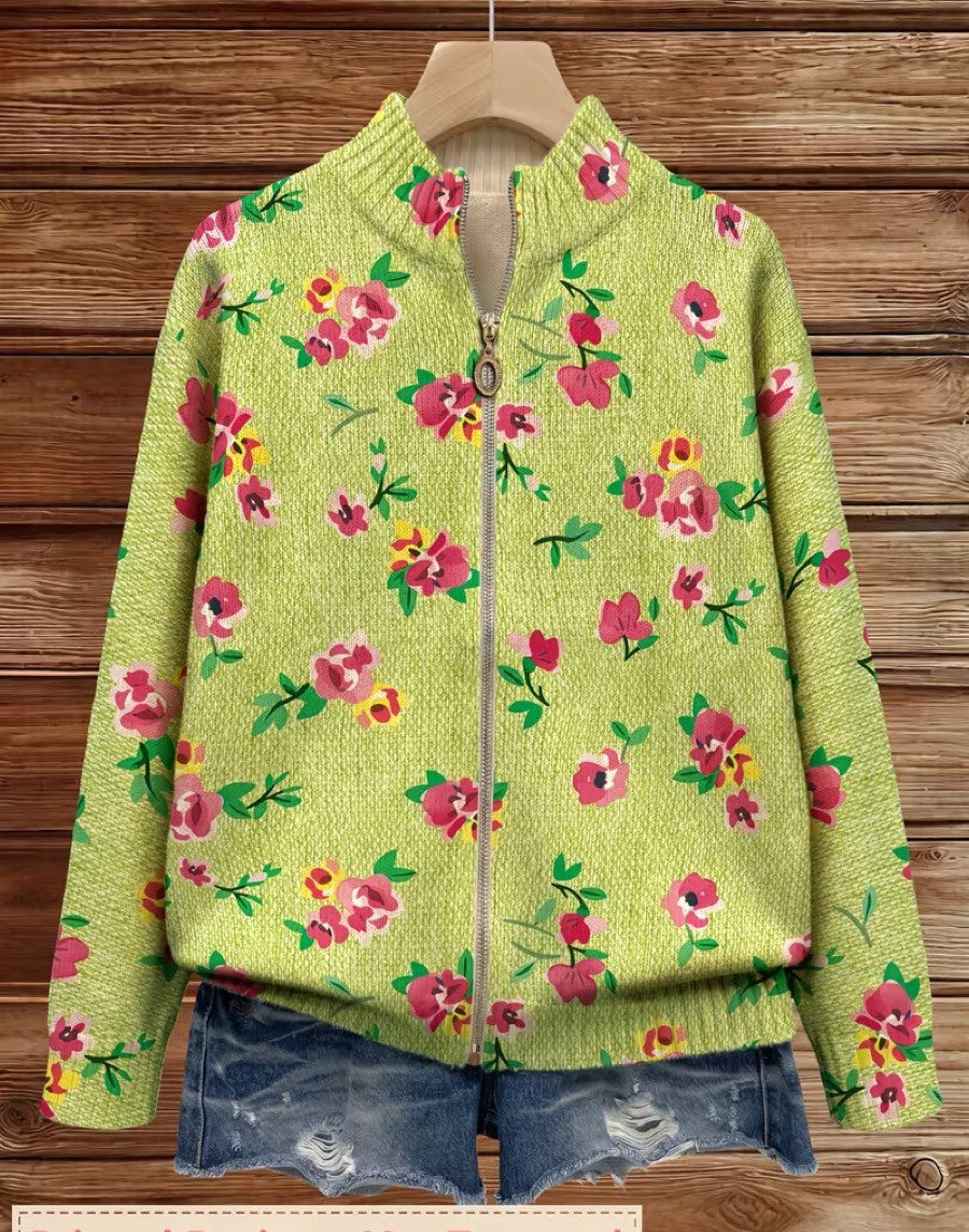 Constance™ | Floral Pink and Lime Zipped Cardigan