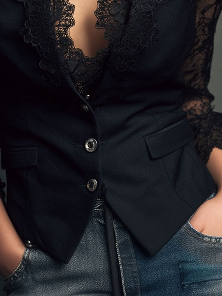 Noémie | Lace Sleeve Tailored Top
