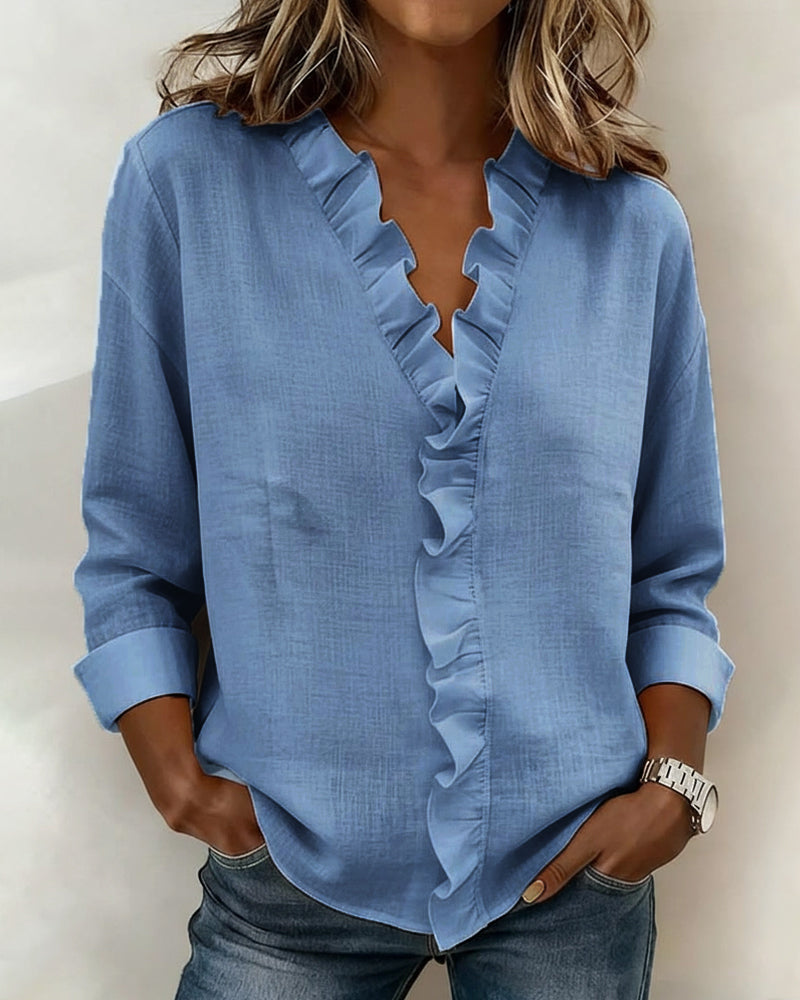 Chloé — Elegant Ruffled Blouse with V-Neck