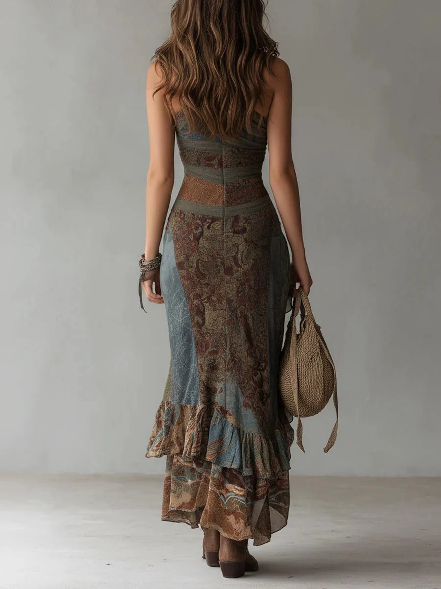 Marianna | Asymmetrical Long Dress with Ethnic Print and Side Slit