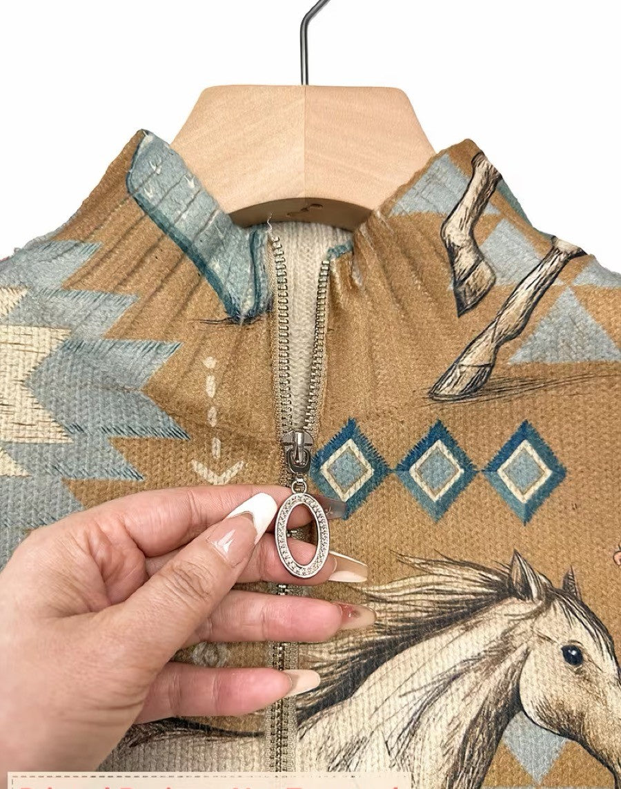 Perpetua™ | Zip-Up Cardigan Desert Horse and Cactus