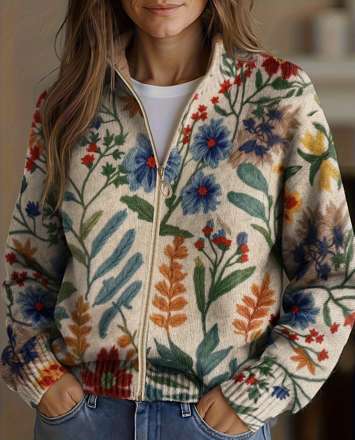 Tabitha™ | Floral Botanical Garden Zip Cardigan
